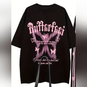 Ganmia,Size S,Black and Pink Graphic T-Shirt